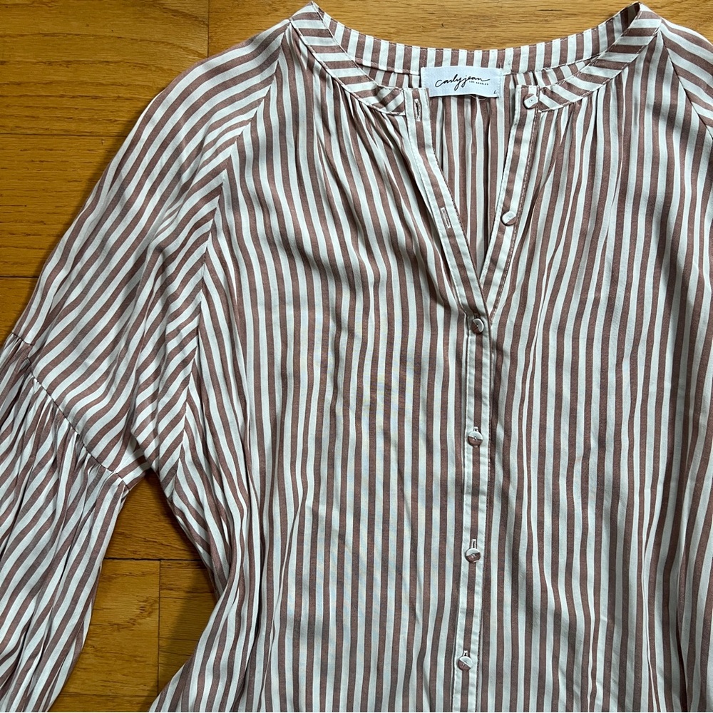Striped Button-Front Lightweight Women’s Blouse